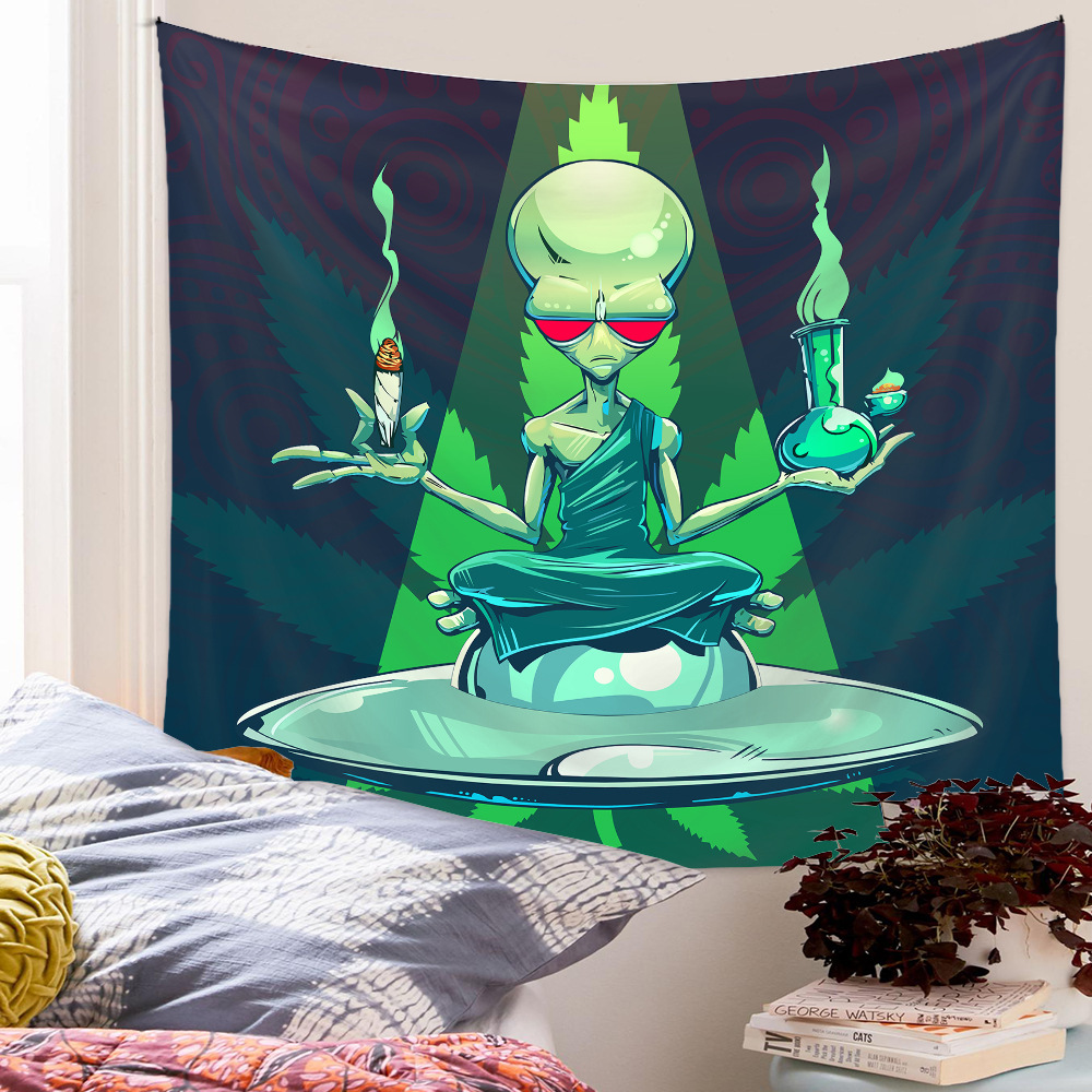 Alien Tapestry Psychedelic Green Leaves Hippie Wall Decor Room Decoration Wall Hanging Tapestries for Dorm Room Fantasy