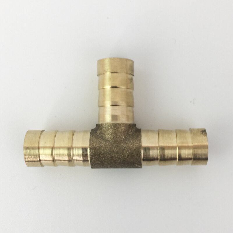 Accesorios para mangueras en T de latón en forma de T, 6mm, 8mm, 10mm, 12mm, tubo de manguera de 3 vías, cobre con púas de acoplamiento