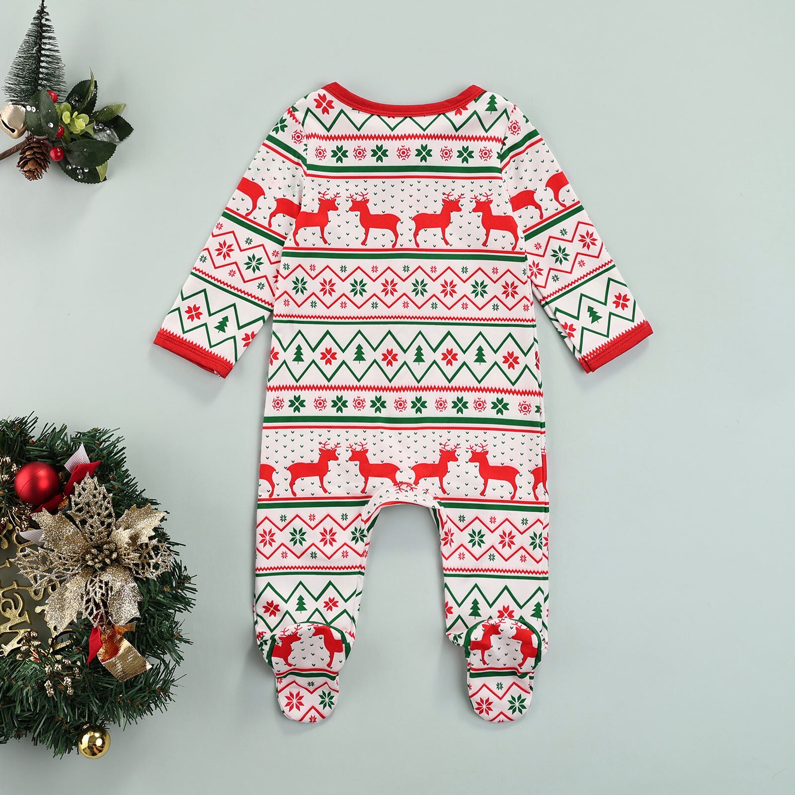 Emmababy Baby Kerst Voet-Gewikkeld Jumpsuit Met Cartoon Patroon Warmer Kleding Voor Jongens/Meisjes 0-9M