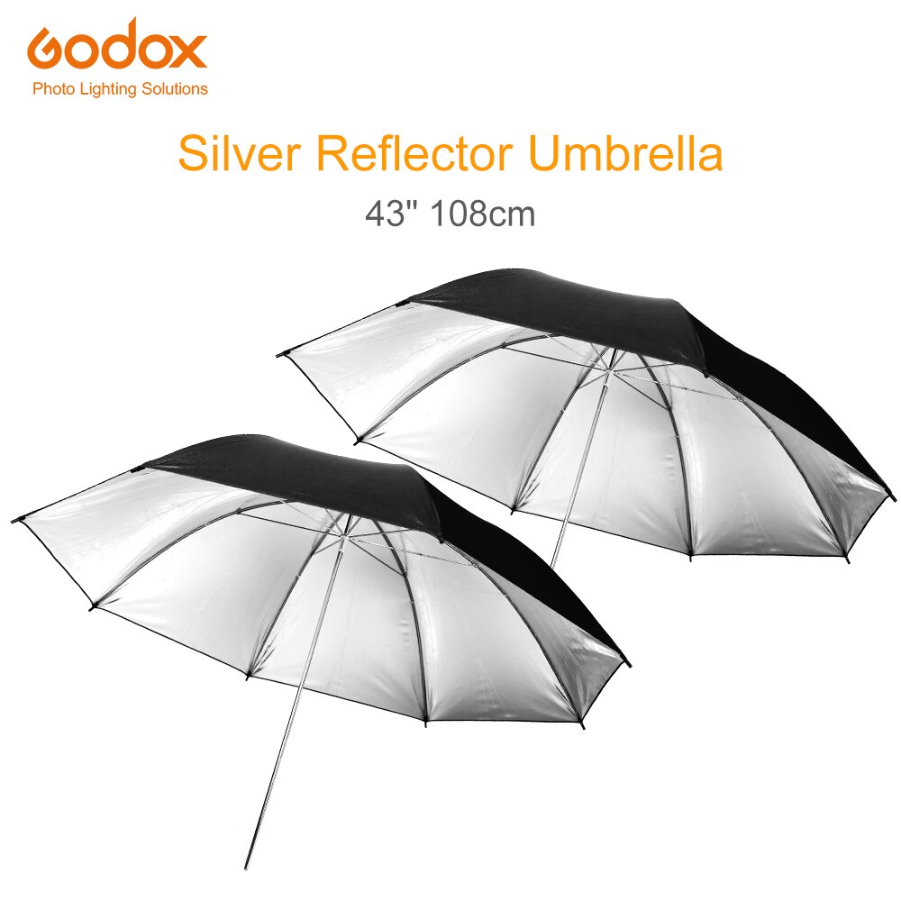 2Pcs Godox 40 &quot;102 Of 43&quot; 108Cm Reflector Paraplu Photo Studio Flash Light Korrel Black Silver paraplu: 43in 108cm Umbrella