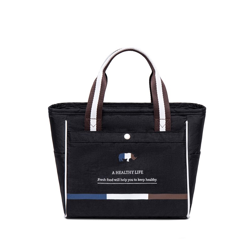 2021Unisex Insulated Lunch Bag With Heat Insulation Thermal Bag Food Door Tote Oxford Travel Picnic Bag For Office: Horizontal-Black