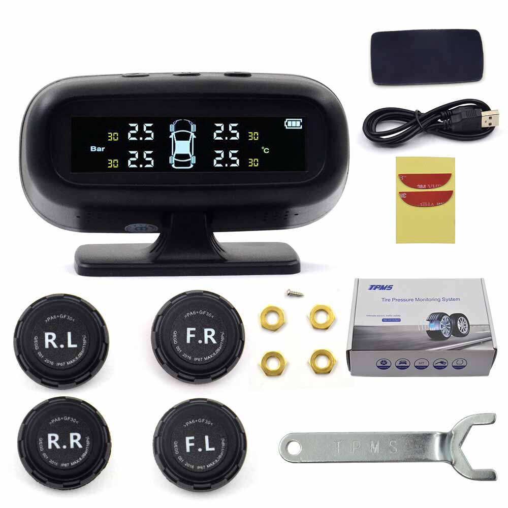 Best Solar TPMS Car Tire Pressure Alarm Monitor System 4 Wheel Internal / External Tyre Sensor Temperature