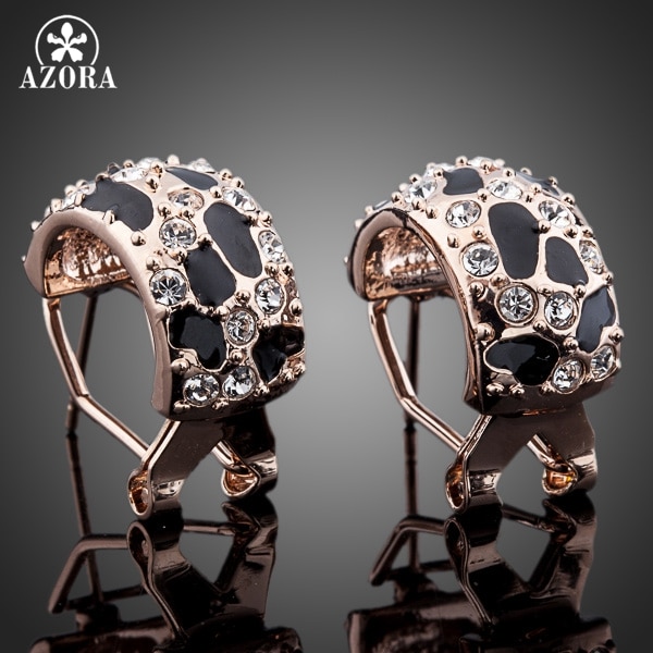 AZORA Brand Rose Gold Color Leopard with Austrian Rhinestones French Clip Earrings TE0068