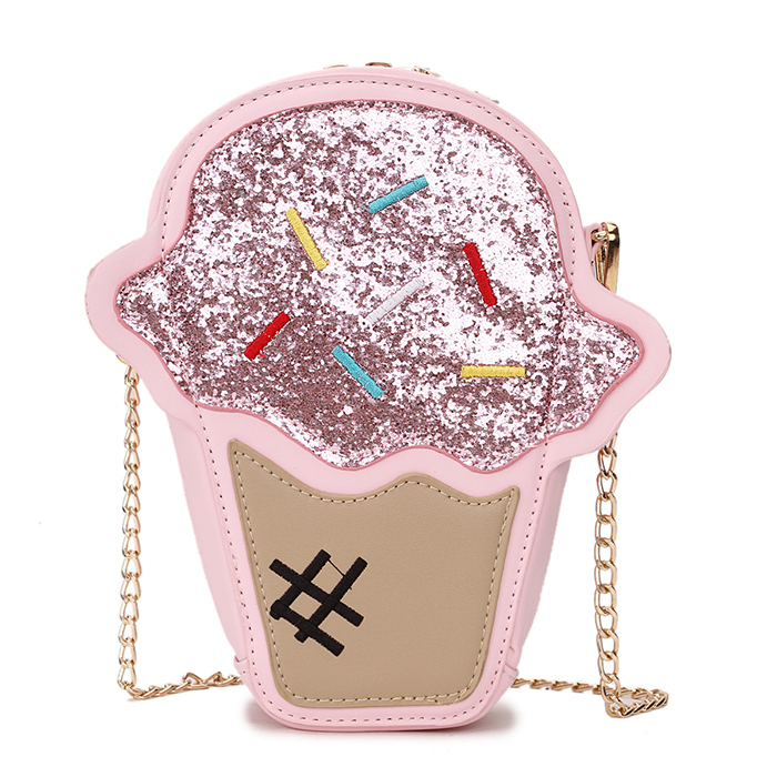 Eis bilden Neuheit Crossbody-tasche für Frauen Geldbörsen und Handtaschen Mädchen Karikatur Schulter Tasche mit Kette Gurt Nette kupplung: Rosa