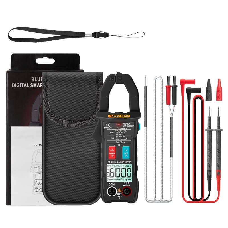 Digital Bluetooth Multimeter Clamp Meter 6000 Counts True RMS DC/AC Voltage Tester AC Current Hz Capacitance Ohm Tester: Black
