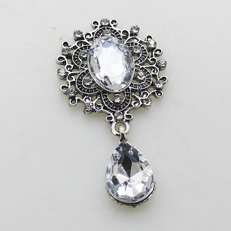 Retro Silver Rhinestone Vlakke Achterkant Broche 46*25Mm 10 Stks/partij Geweven Kleding Accessoires Bruiloft Decoratie Productie: 38