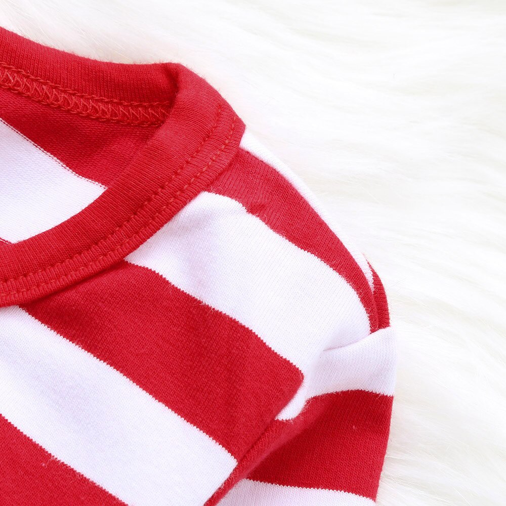 0-24M Autumn Baby Boys Girls Christmas Striped Jumpsuit Toddler Santa Claus Elk Embroidered Romper Two-Piece Suit With Party Hat