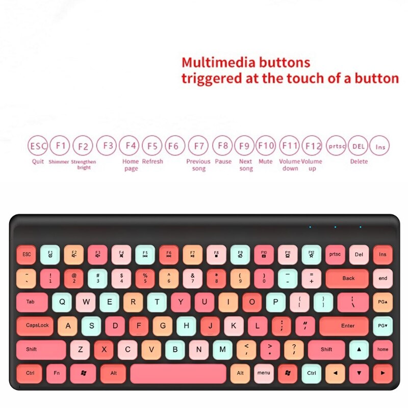 Keyboard and Mouse Combo 2.4G Wireless Round Punk Cute Candy Colors Keyboard and Optical Mouse Set Home Office