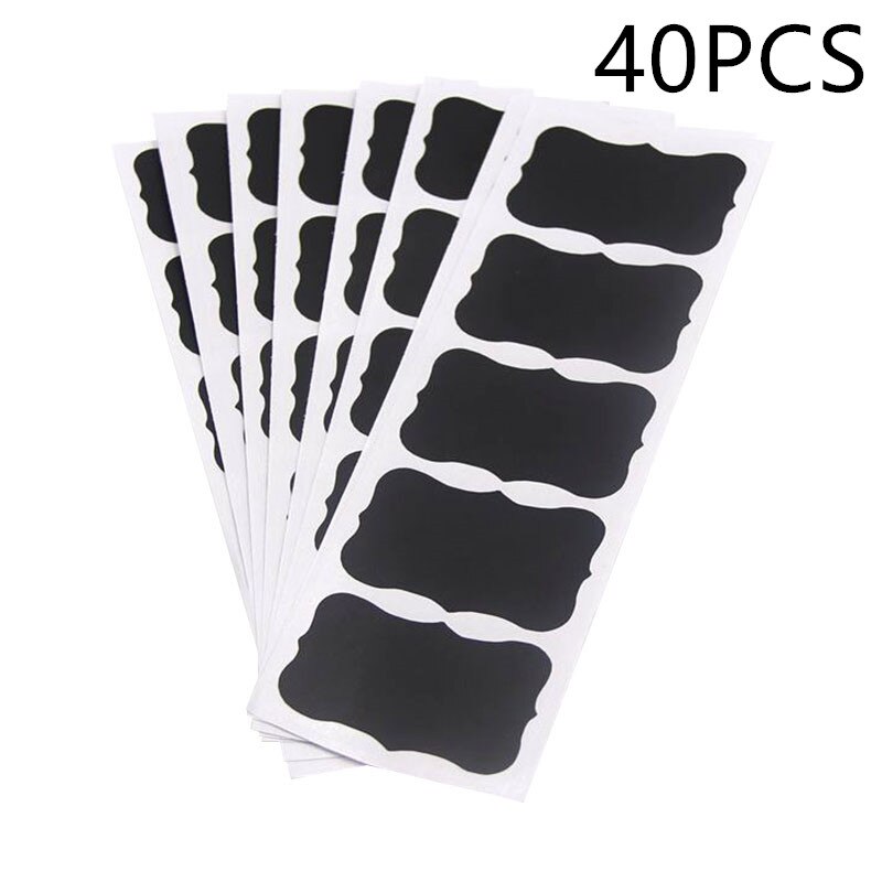 40Pcs Erasable Bottle Sticker Black PVC Multifunctional Kitchen Jar Storage Box Label Sticker Decoration Articles: Default Title