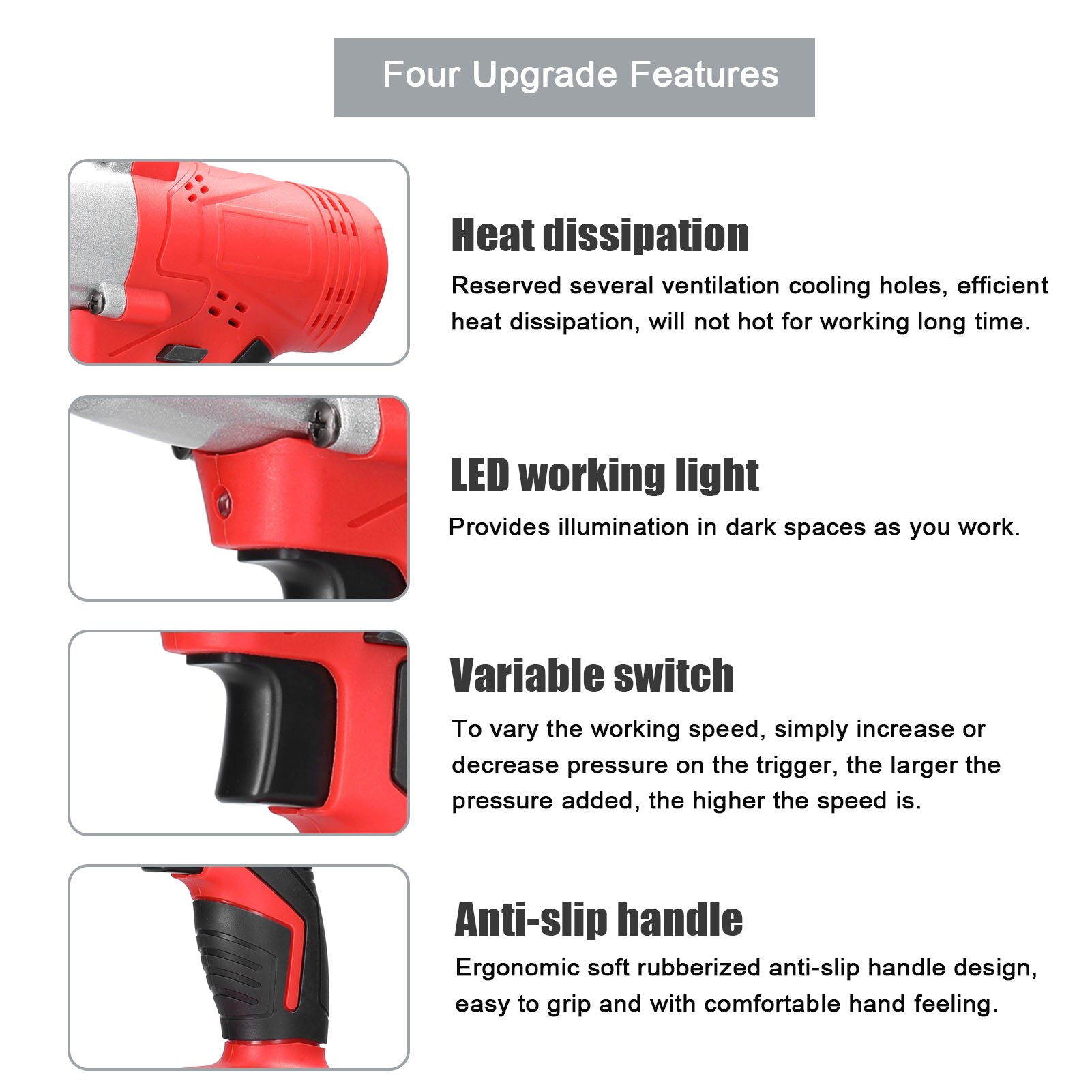 Cordless Electric Wrench Screwdriver Impact Drill Brush Motor Stepless Speed Control High Torque Power Tools Rechargble Battery