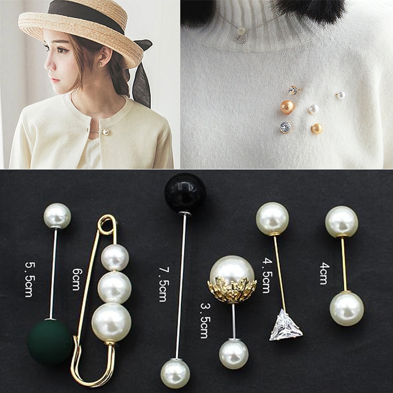 Charm Double Simulated Pearl Brooch Pins For Women Lapel Brooch Jewelry Dress Suit Crystal Flower Pin Brooches