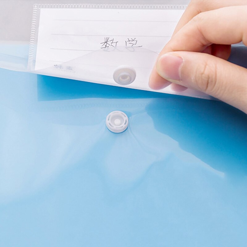 A4 gennemsigtig mappe knap filpose stor kapacitet plast dokumentpose kontor fil skole test papir opbevaringspose