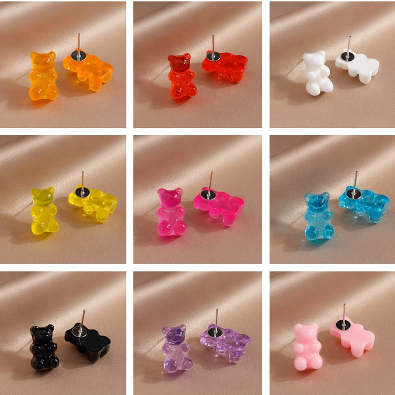 Nuovi colori caramelle Simpatici orsi gommosi Orecchini a bottone per le donne Dichiarazione di moda Orecchini pendenti con animali Regali per gioielli per feste per ragazze