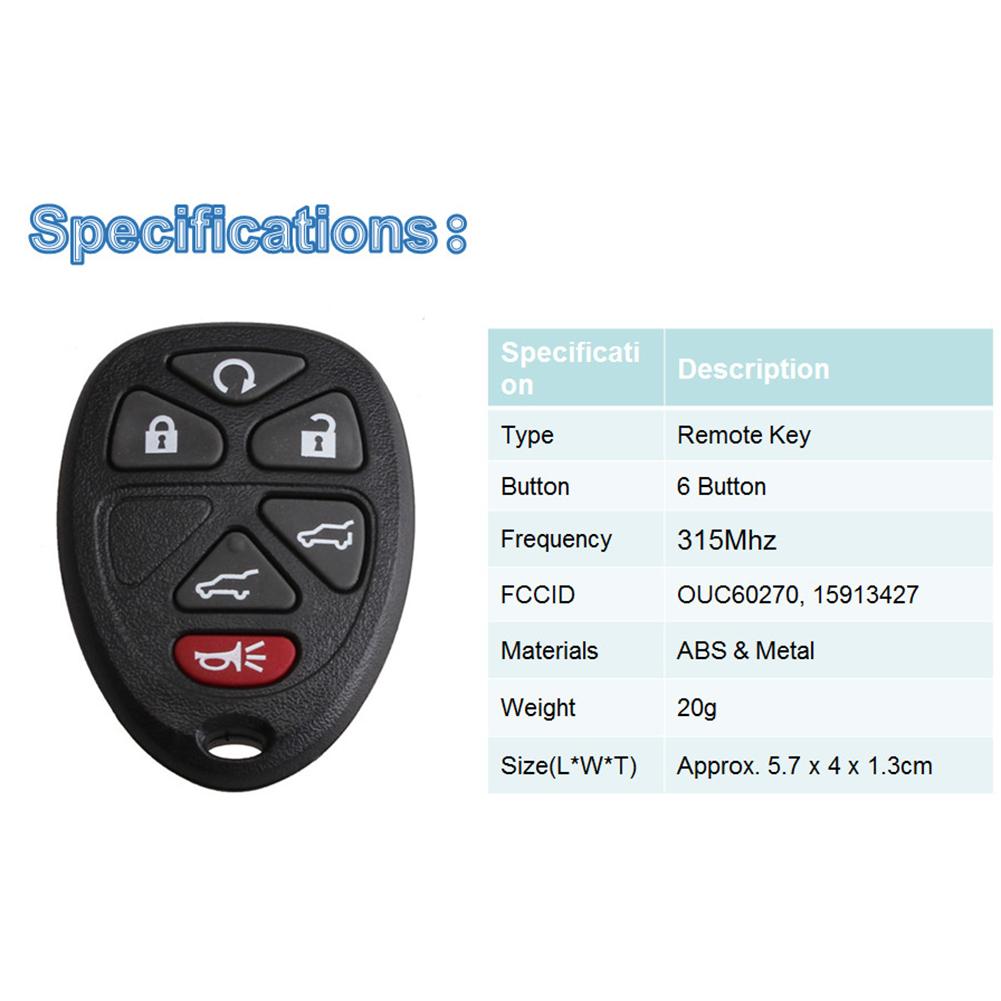 Control remoto de entrada clave 6 botones remoto de la llave de control remoto llave de coche llavero con mando a distancia para Chevrolet Original las llaves del coche.