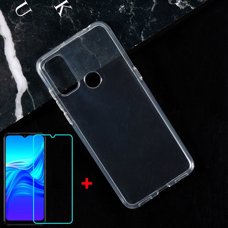 transparent Telefon fallen Für TCL 20E 20Y etui auf TCL20E TCL20Y Zurück Abdeckung Weichen Schwarz TPU Fällen Vetro Glas auf TCL 20Y 20E Pelicula: Pro TCL 20E / klar Fall und Glas