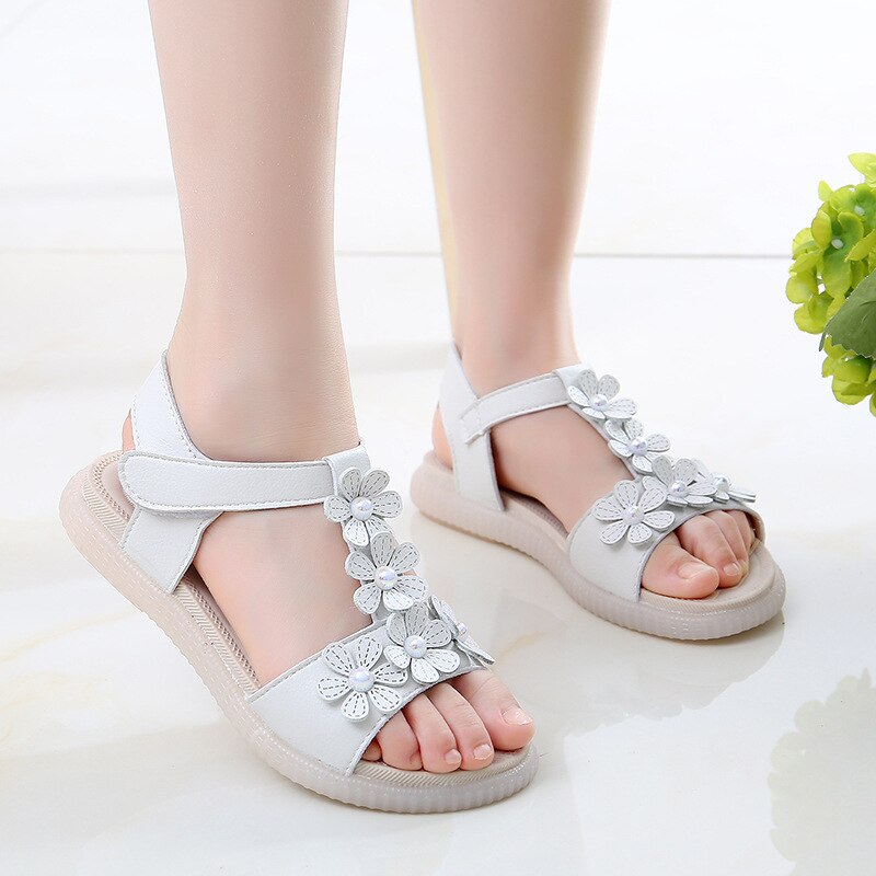 Bloemenmeisjes sandalen zomer kinderschoenen antislip zachte platte schoenen open teen kinder strandschoenen kleine meisjes prinsessen sandalen