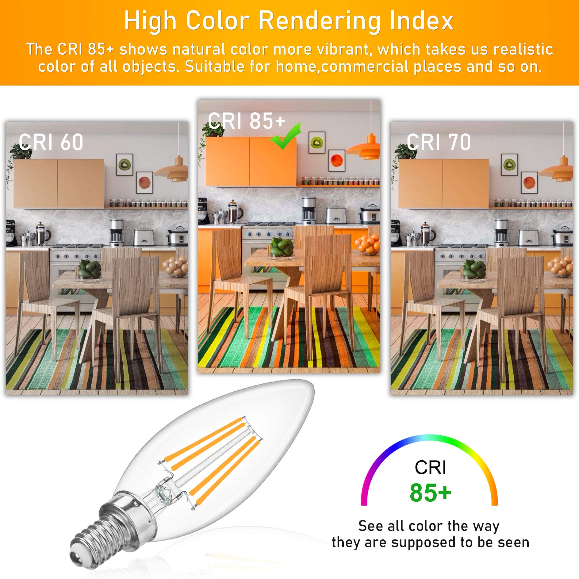 C35 4W E12 E14 candélabre ampoules LED 40 watts équivalent Dimmable 2700K blanc lustre ventilateur de plafond bougie ampoule