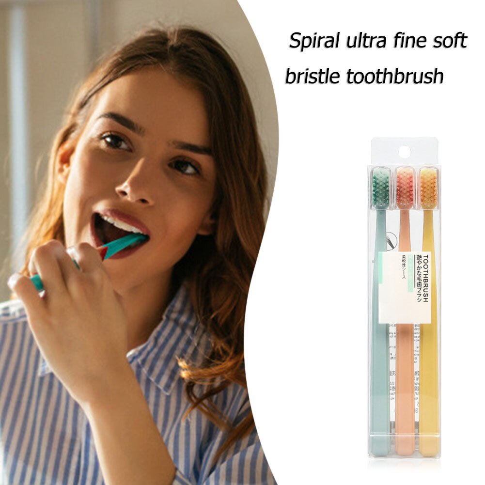 Escova de dentes espiral macia da cerda da da cor misturada de 3 pces eco amigável antiderrapante punho limpador de dentes para crianças adultos limpeza oral