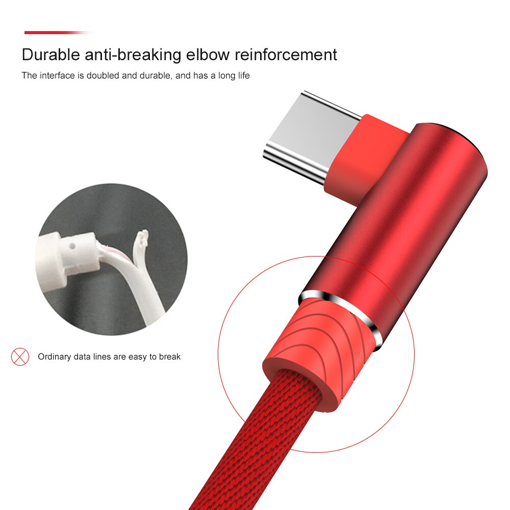 3m USB Type C Cable for Samsung S10 S20 3A Fast Charging Cord 90 Degree Type-c Wire USB C Charger Cable For Huawei P30 P40 Pro