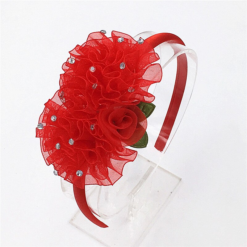 Serre-tête à fleurs en mousseline de soie pour enfants, couleur unie, mignon, serre-tête princesse, accessoires pour cheveux: Rouge