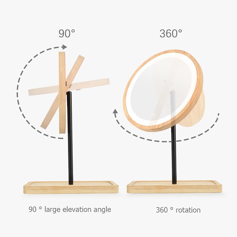 Houten bureau led make-upspiegel 360 graden draaibaar usb-oplaadbaar intelligent verstelbaar licht touchscreen schoonheidsspiegel