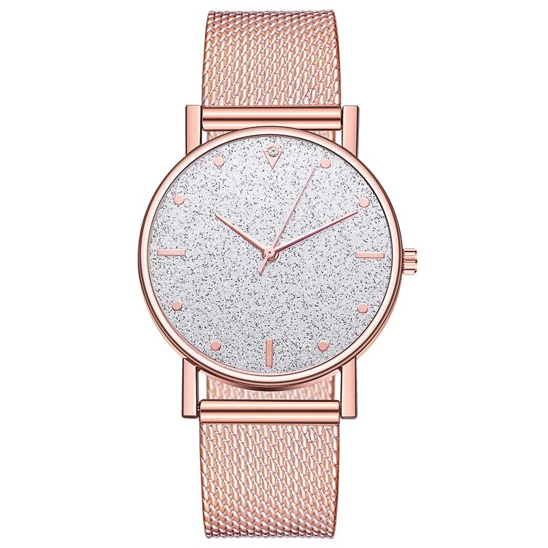 frauen Uhren Edelstahl Zifferblatt Casual Armband Uhr Damen Luxus Quarzuhr Zegarek Damski Reloj Mujer: W002-Rosegoldsliver