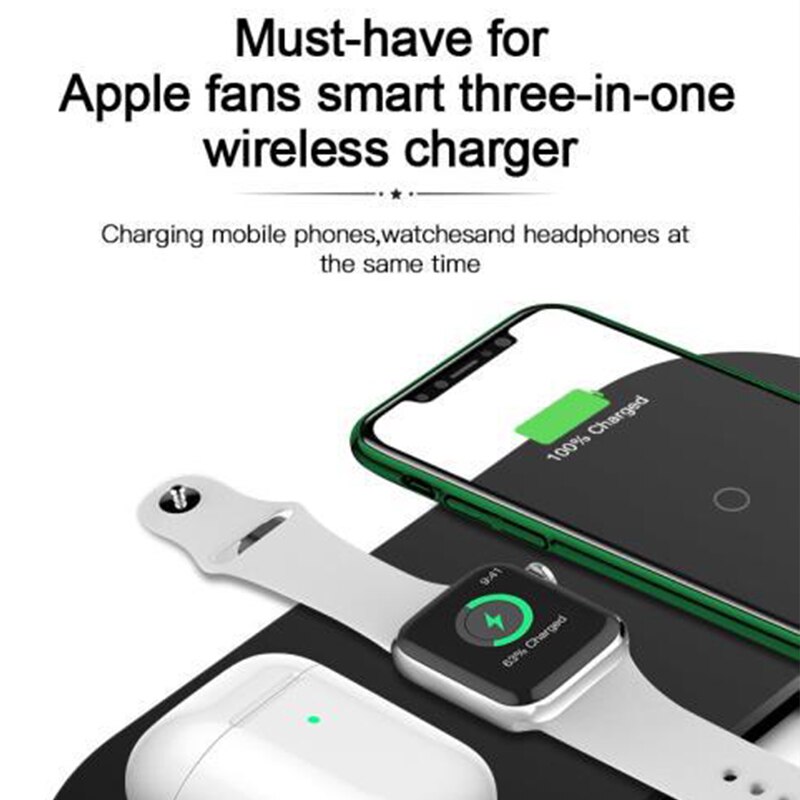 15w 3 in 1 trådlös laddare induktion laddningsplatta för iphone 11 x xs max xr airpods pro apple watch 5 4 laddnings dockningsstation