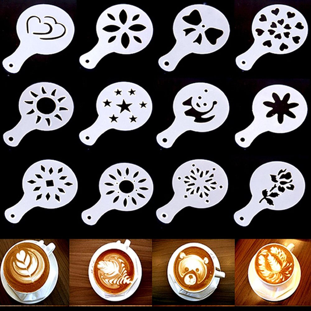 Tfbc 12 stuks cappuccino koffie wit sjablonen sjabloon strooi bloemen kussen stoffer spray