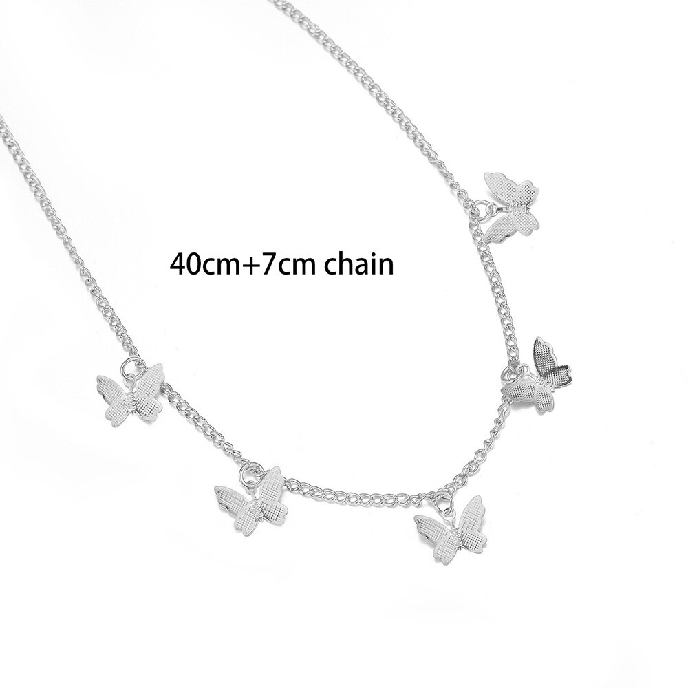 Shining CZ Cute Butterfly Pendant Charm Clavicle Choker Butterfly Necklace for Jewelry Women Girl: Silver Color