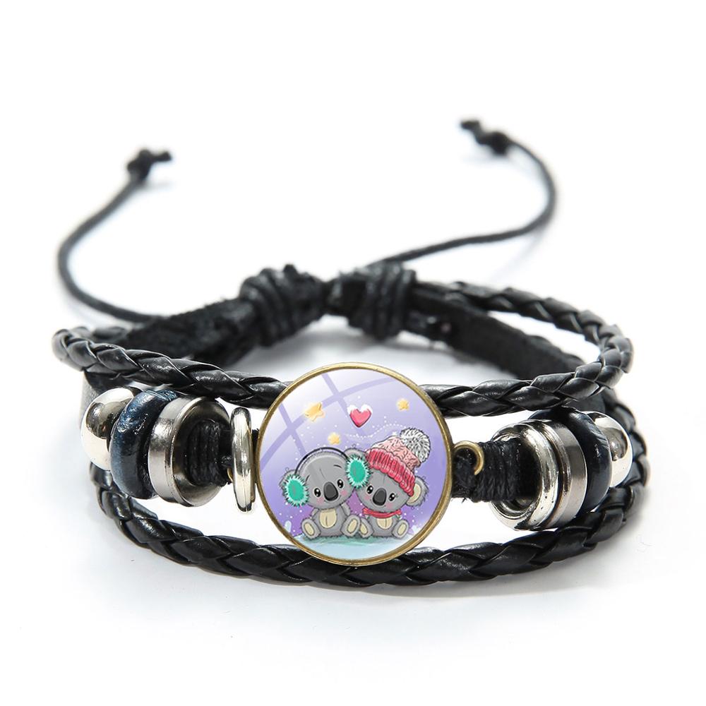 Nette Koala Baby Armband Wertvolle Tier Glas Dome Fotos Multilayer Leder Armbänder Gewebt Armband für Kinder: Style 11