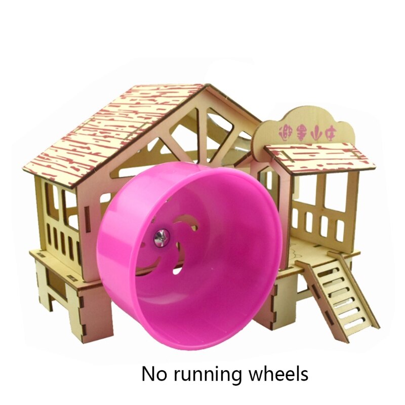 Hamster Hideout Wooden Hut Small Animals Double Layer Villa Rat Room House Cage: E