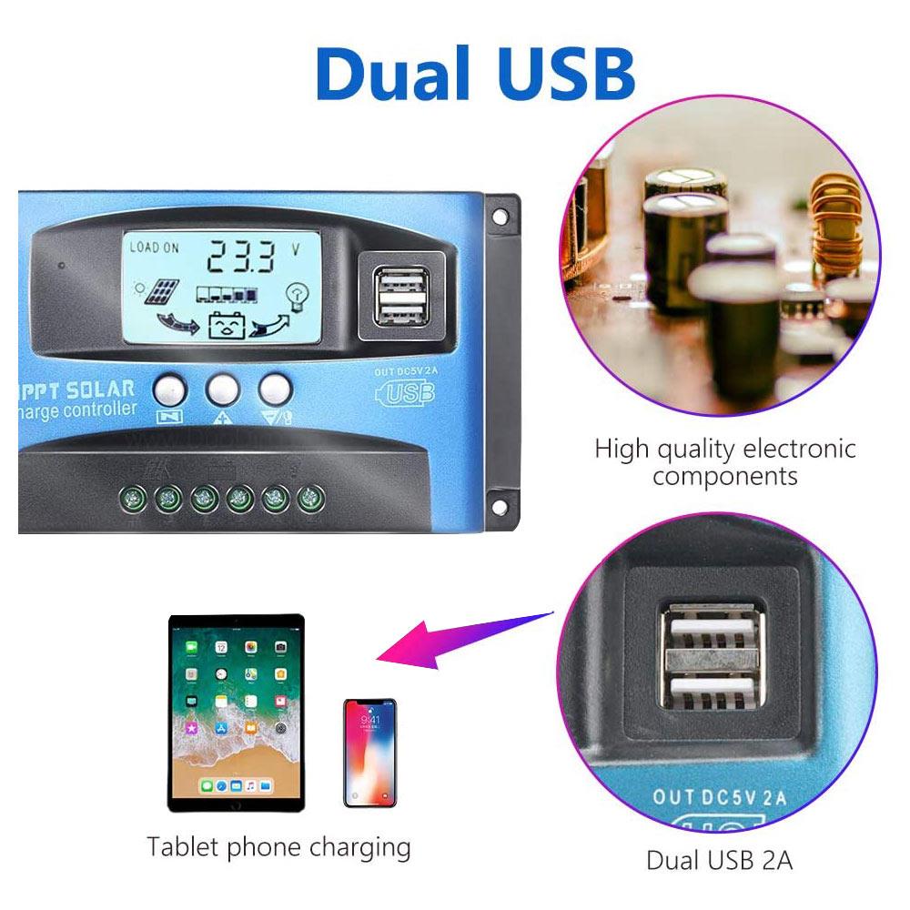 12/24v MPPT Mppt Controller Solar Controller Dual Usb LCD Display Home Open Circuit Protection Boat 5V/2A MPPT Solar Controller