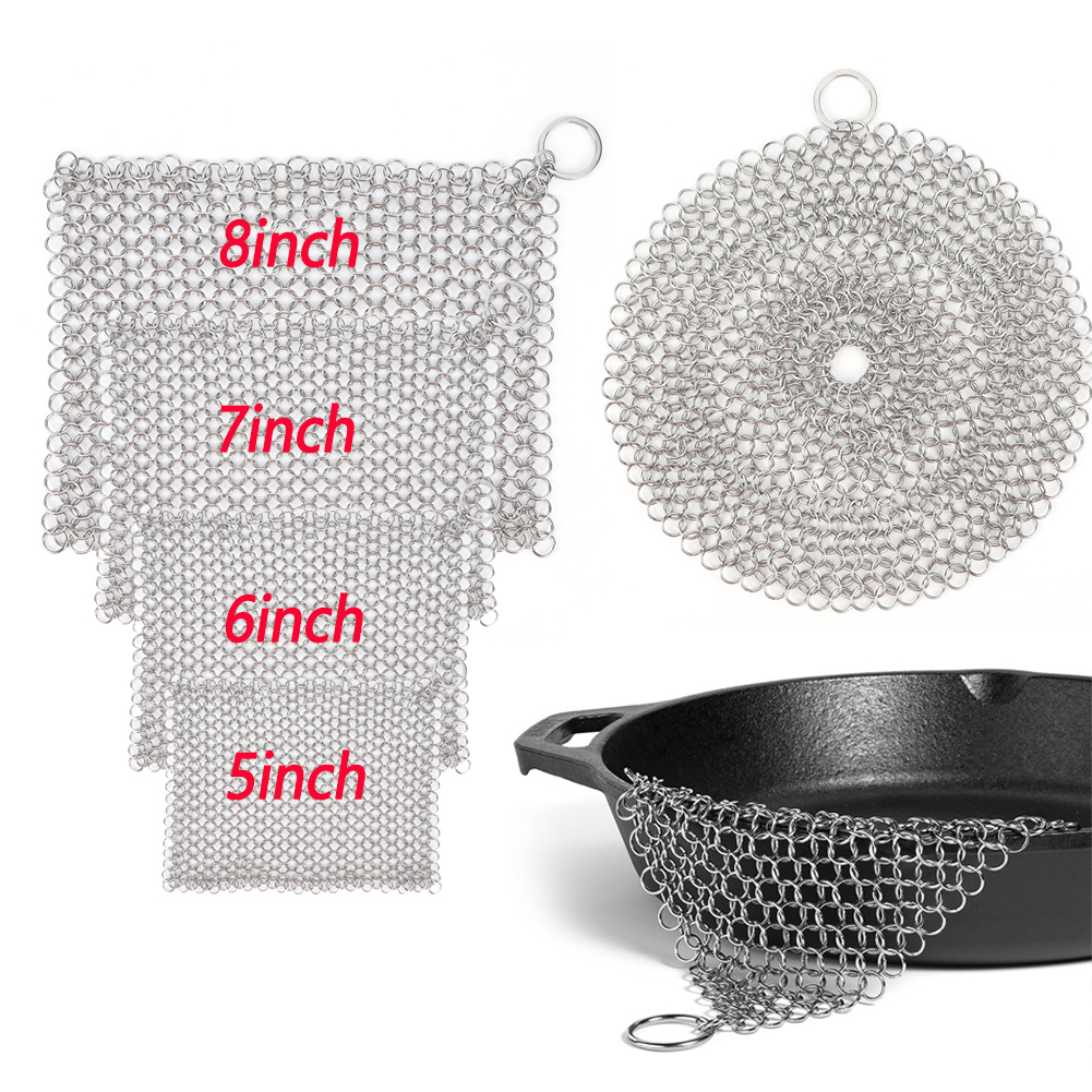 Stainless Steel Cast Iron Cleaner 8 7 6 5 4inch Chainmail Scrubber With Hanging Ring Skillet Grill Scraper Kitchen Accessories
