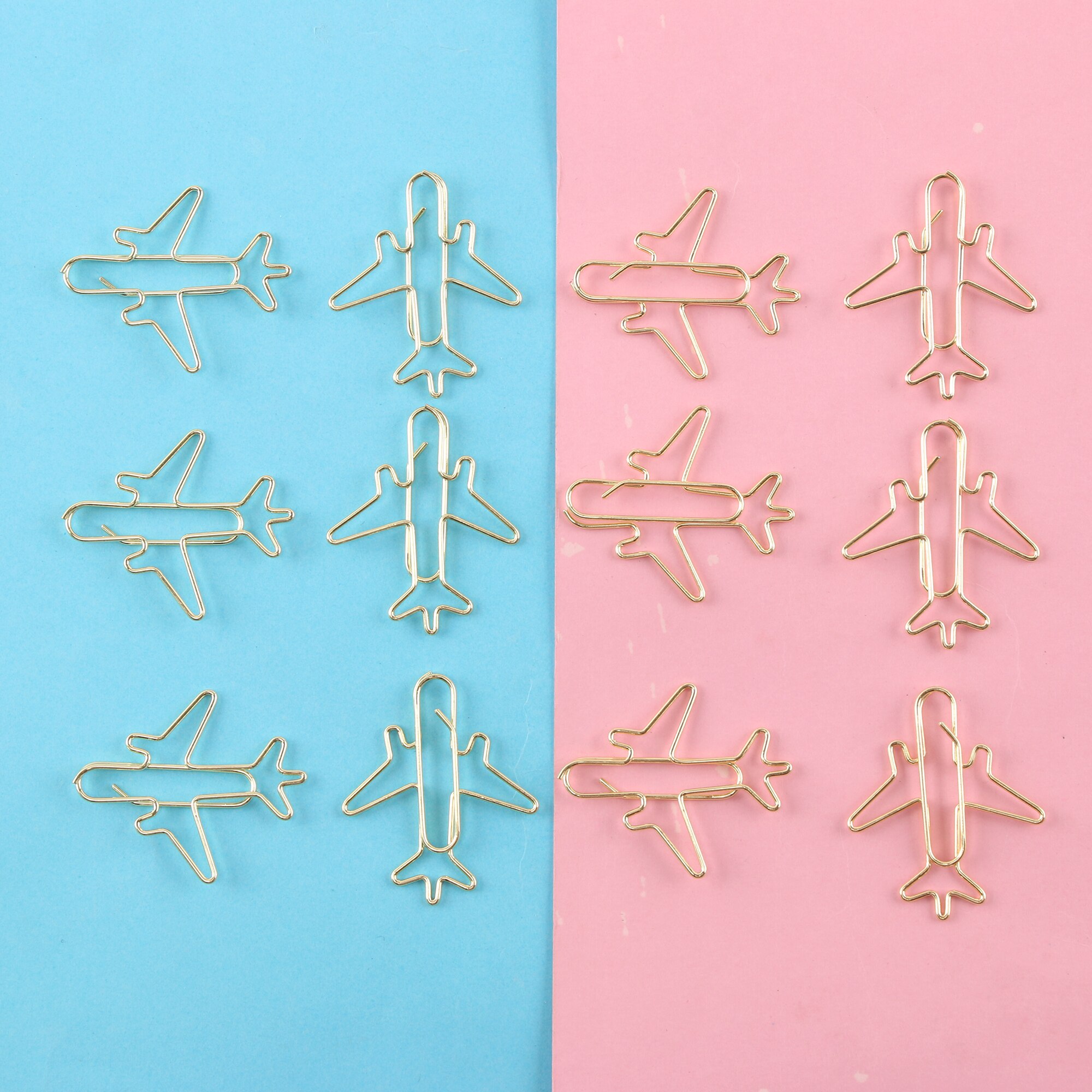 Marcapáginas de papel en forma de avión, accesorio bonito de oro rosa, para fotos, notas, soporte para billetes, suministros escolares de oficina, decoración, 12 unids/caja
