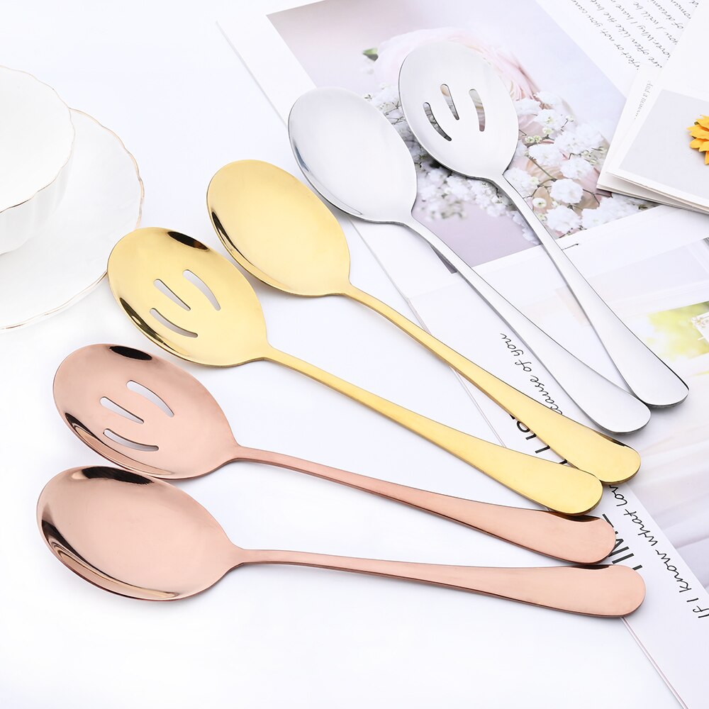 Drmfiy Rainbow Dinnerware Set 4Pcs Service Colander Spoons Stainless Steel Set Buffet Dinner Restaurant Banquet Tableware Set