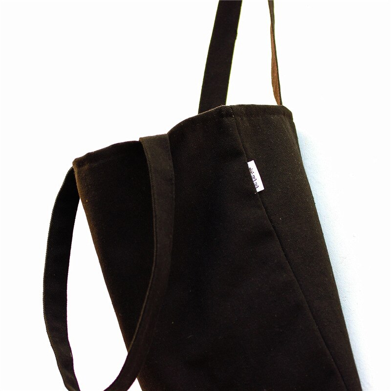 Pure Zwarte Handgemaakte Canvas Tote Enkele Schoud... – Grandado