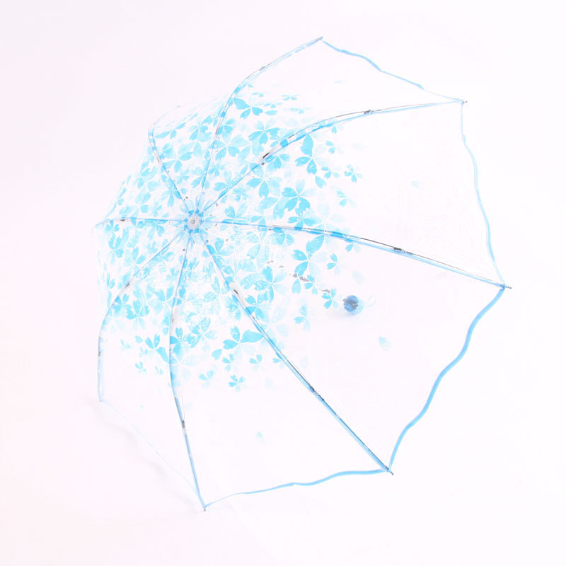 Fold paraply gennemsigtige paraplyer til beskyttelse mod vind og regn klart sakura klart synsfelt husholdnings regntøj: Blå 3