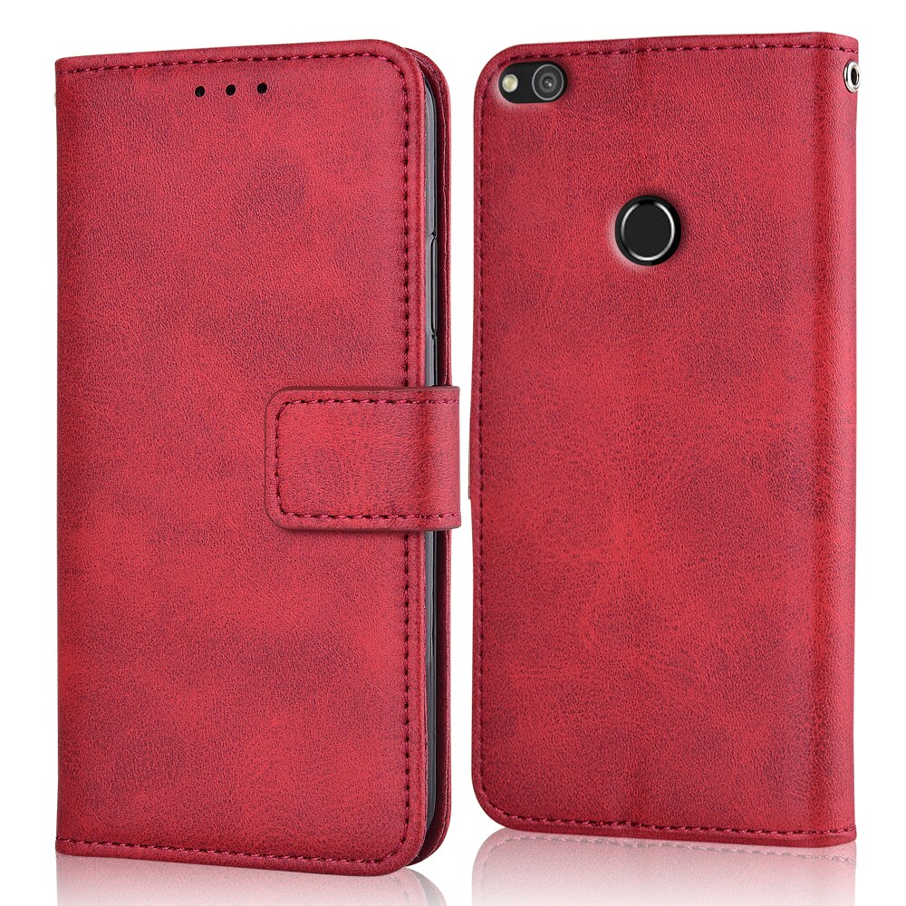 For Huawei Honor 8 Lite PRA-TL10 Case For On Huawei 8 Lite 8Lite Coque Luxury Wallet Case For Huawei PRA-TL10 Book Flip Cover: niu-Red