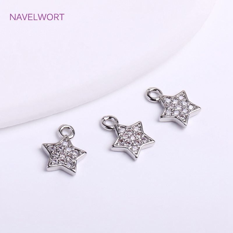 Pendientes de pentagrama chapados en oro de 14K, 7,5mm, bonitos dijes con incrustaciones de circón, colgantes de estrella pequeña, accesorios para hacer joyería DIY,