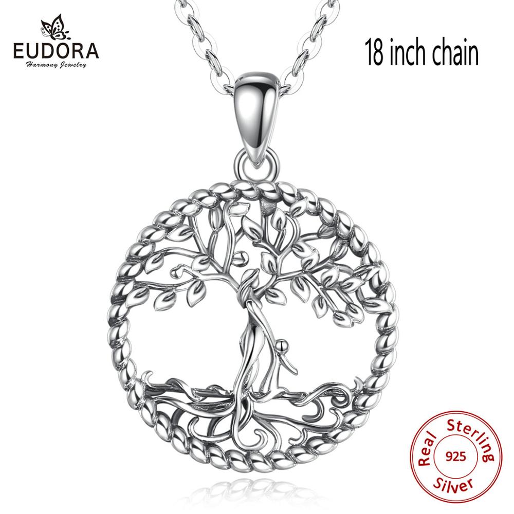 Eudora 925 sterling sølv livets træ vedhæng halskæde solid sølv træ blad & gudinde kvinder halskæde smykker med kasse  d475: 18 tommer chian
