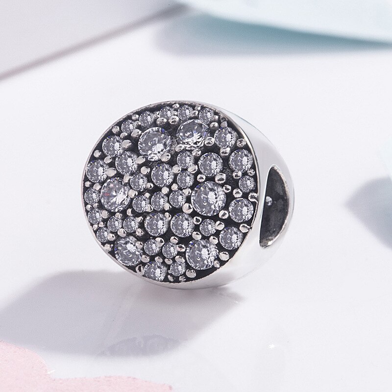 Echt 925 Sterling Silver Bead Charm Pave Bol Hemel Vol Sterren Met Kristal Kralen Fit Pan Armband Ketting di