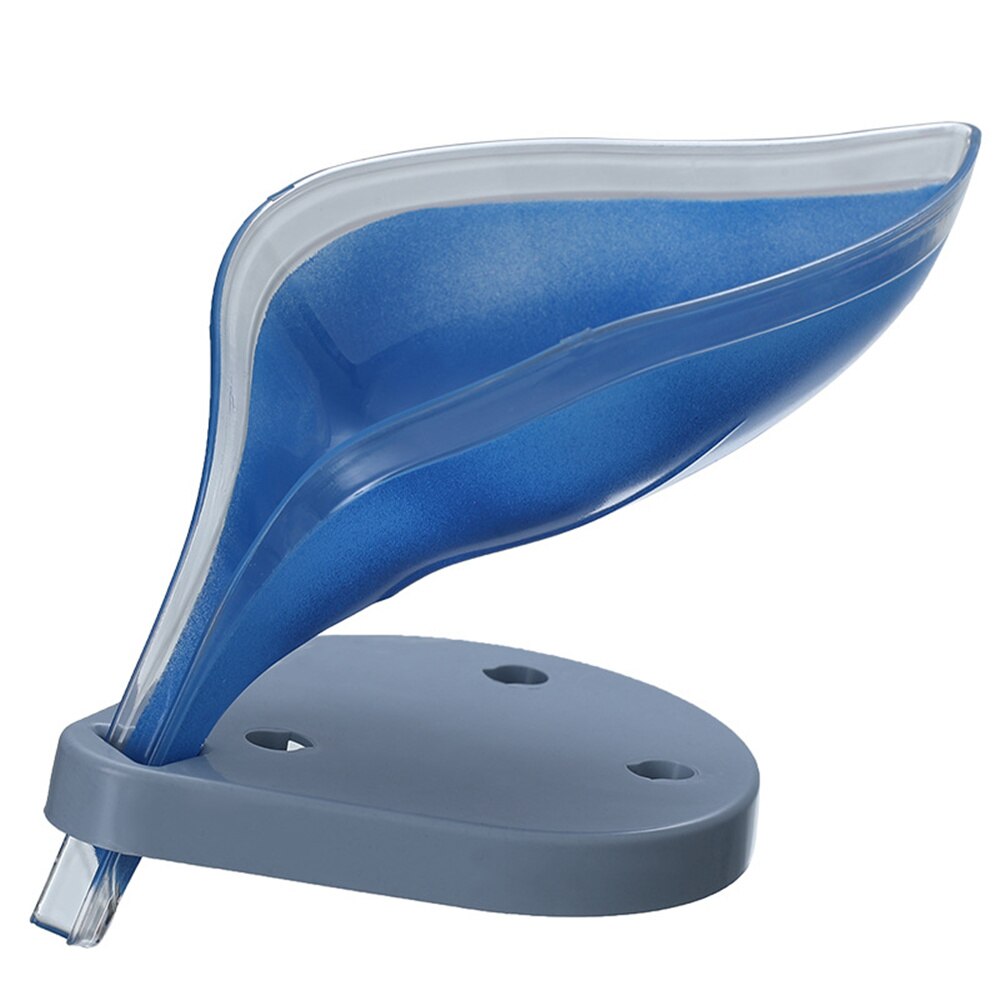 Leaf Shaped Soap Box Drain Soap Holder Suction Cup Soap Dish Plastic Soap Tray Bathroom Accessories Supplies: Blue plus