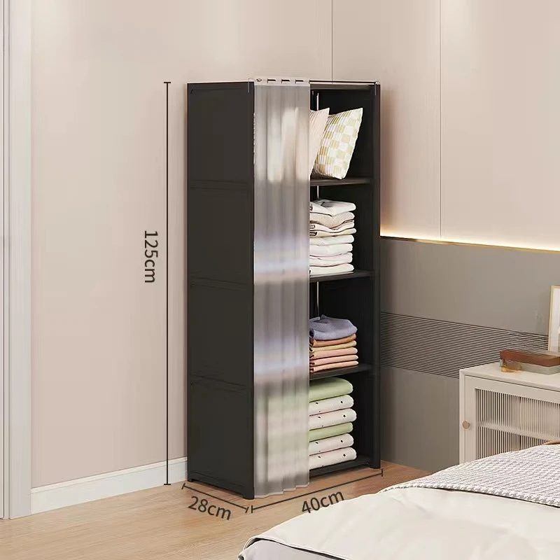 Stofdichte kledingkast met gordijnen Meerlaags opbergrek Open opbergkast met hoge capaciteit Eenvoudige montage Slaapkamermeubilair: Blauw