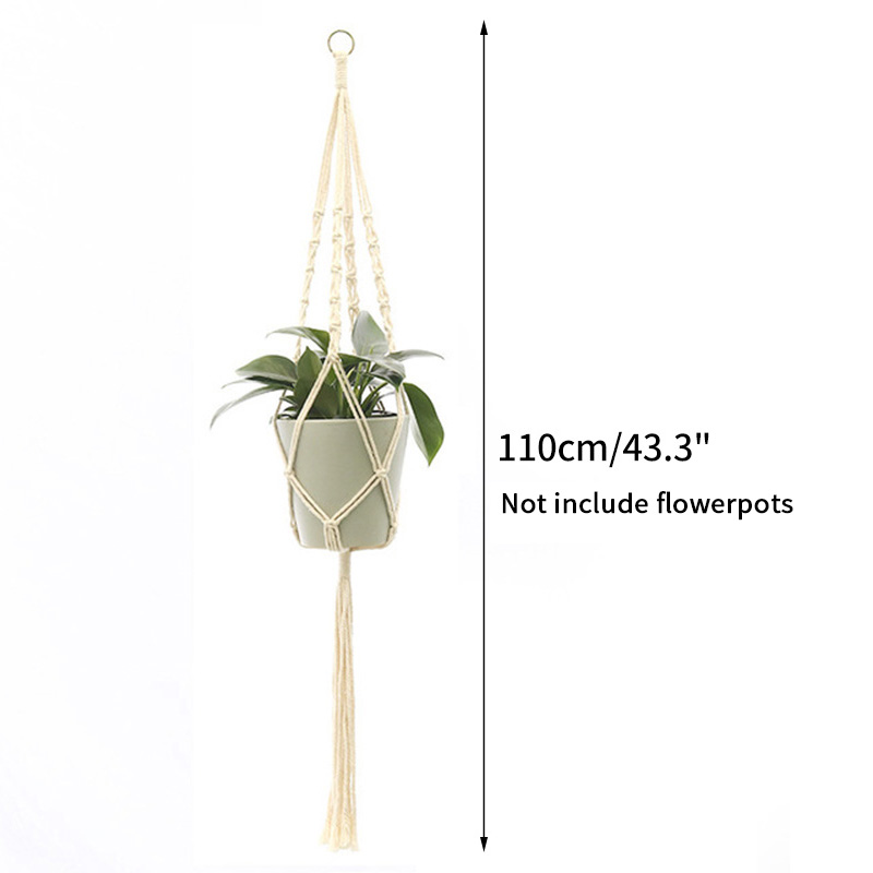 Maceta de algodón hecha a mano, Cestas colgantes de macramé, soporte de macetas de flores tejidas para colgar en la pared: S4