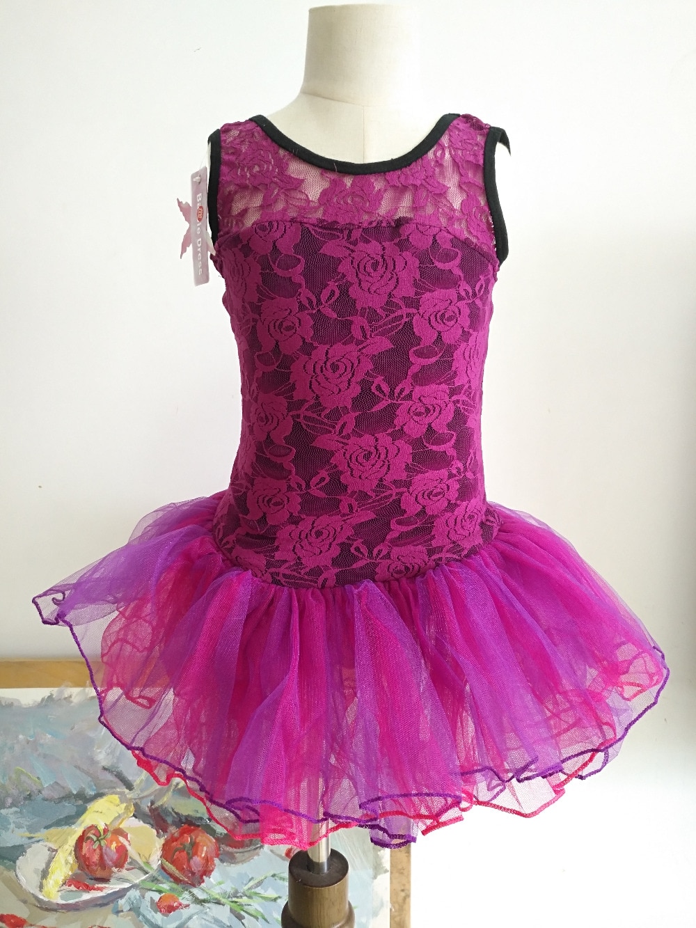 Purple Lace Ballet Clothes Children Sleeveless Ballet Dance Costume Kids Discount Ballet Dancewear Sweet Ballet Dress For Girls