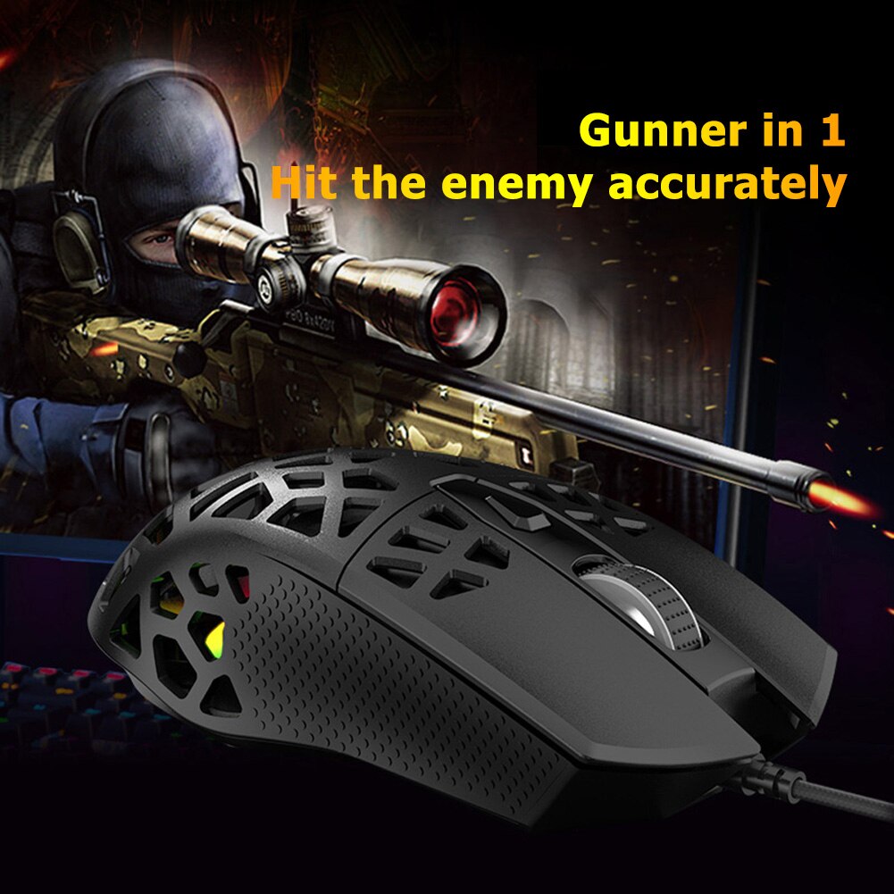 Ajazz AJ339 Hollow Macro Definition USB Wired Mouse RGB Backlight 6 Gears 6200 DPI Adjustable Symmetrical Ergonomic Gaming Mice