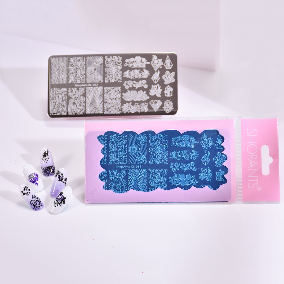 Conjunto de placas para estampado de uñas, de acero inoxidable, 6x12cm, 10 Uds., hojas de flores, geométricas, animales, plantillas de arte para uñas, XL-001-XL-020 para tiendas