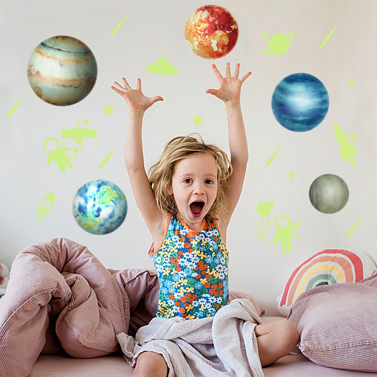 Toyvian, respetuoso con el medio ambiente, planetas seguros, estrellas, techo, pared del dormitorio, decoración del hogar, pegatinas de arte, pegatinas fluorescentes que brillan en la oscuridad, pegatina