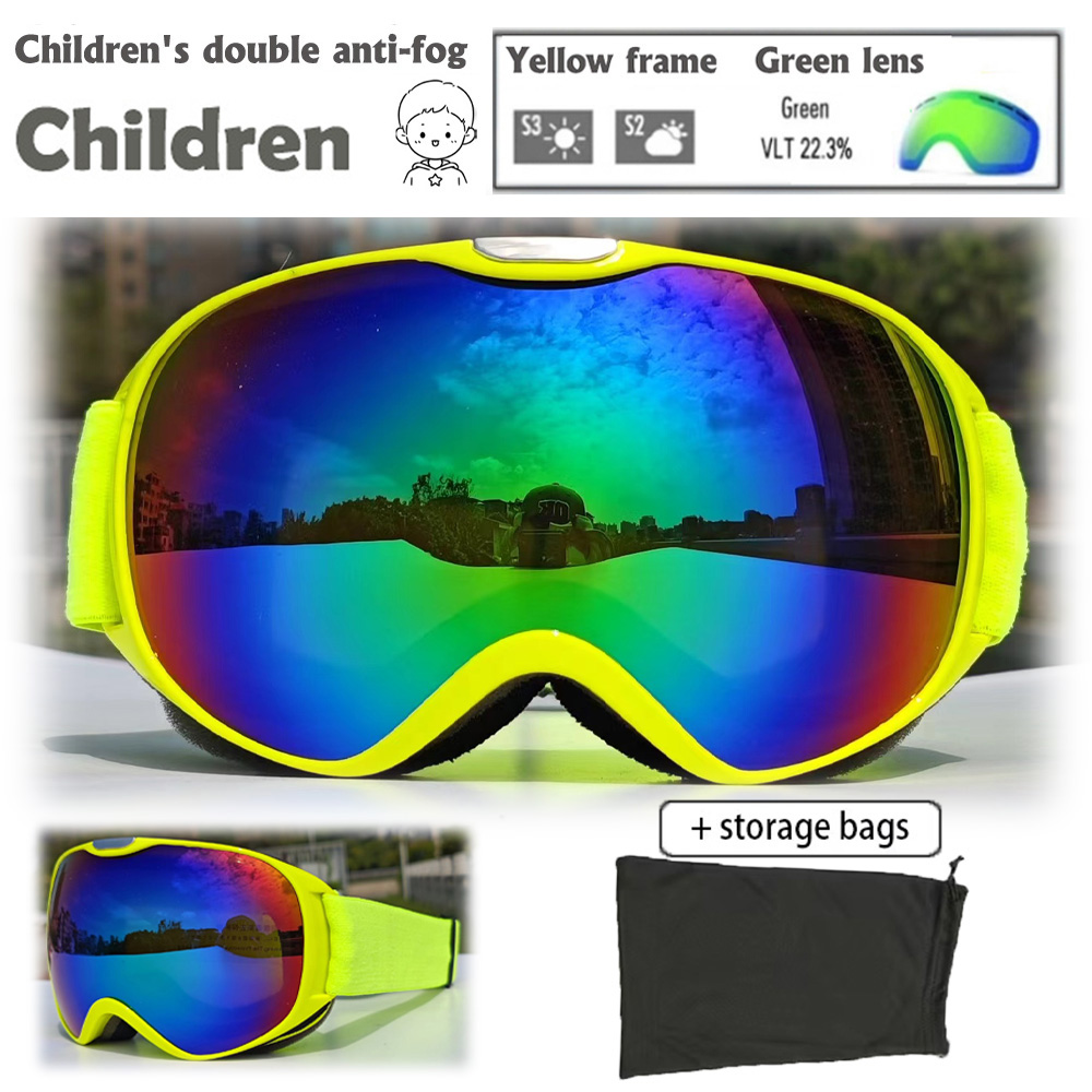 Ski Glasses Kids 4-14 Years Old Double Layer Anti Fog Windbreak Safety Glasses UV400 All Day Skiing Glasses Winter Anti-Glare: Gold