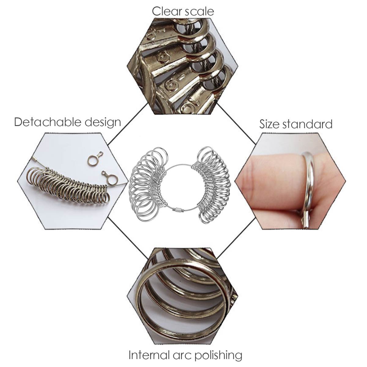 4Pcs/Set Jewelry Measuring Tool Set Ring Stick Standard Circle Sets Finger Gauge Rings Hammer Measuring Ring Ruler Tools Kit